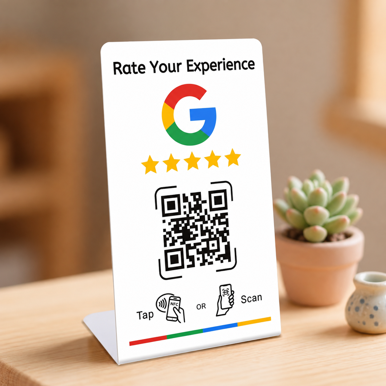 NFC Google review card on a tabletop